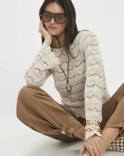 Cream Crochet Knit Boat Neck Jumper
