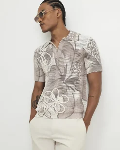 Cream Crochet Polo Shirt