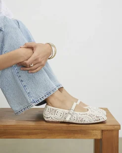 Cream Crochet Strapped Ballet Pumps