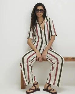 Cream Crochet Stripe Trousers