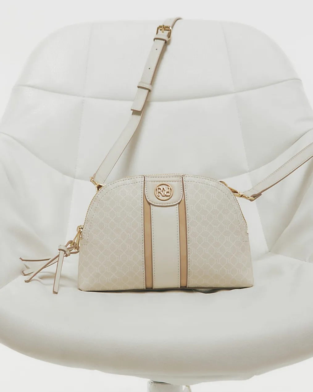 Cream Curved Top Cross Body Bag