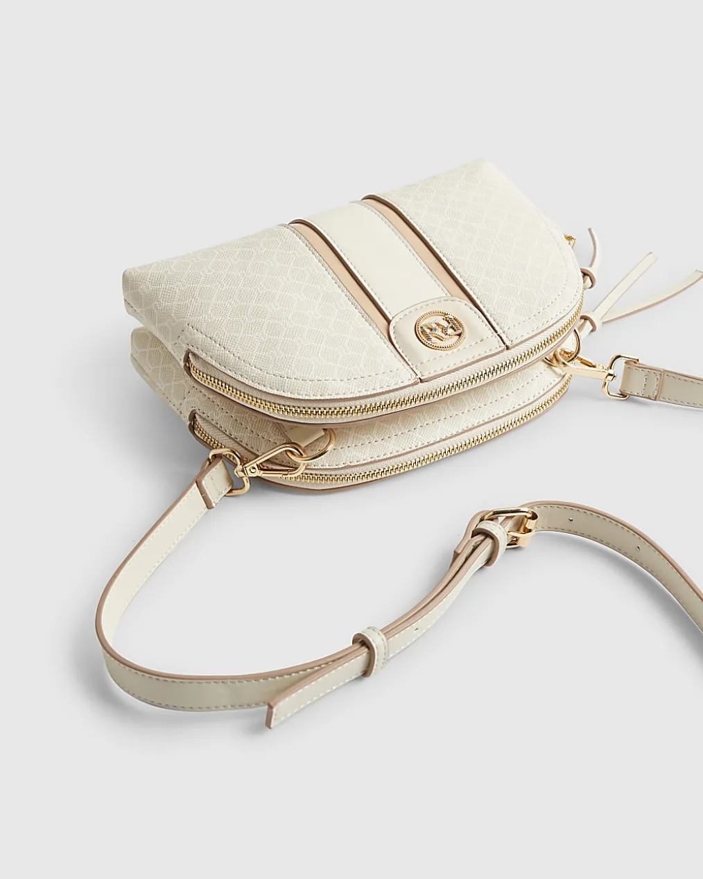 Cream Curved Top Cross Body Bag