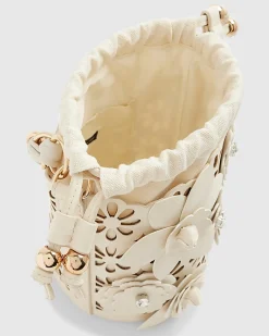 Cream 3D Floral Laser Cut Bucket Bag