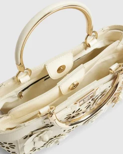 Cream 3D Floral Laser Cut Tote Bag