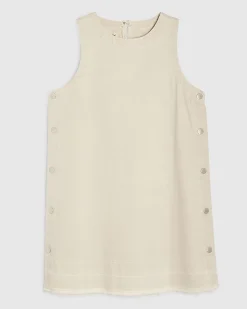 Cream Denim Popper Detail Mini Swing Dress