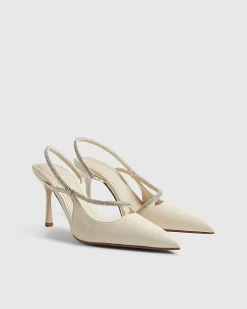 Cream Diamante Slingback Court Heels