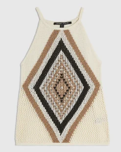 Cream Diamond Halter Neck Knit Top