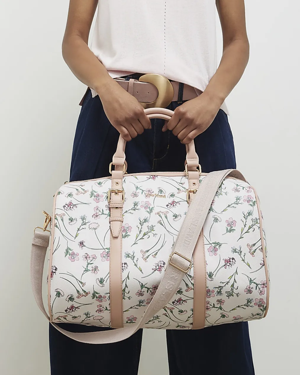 Cream Ditsy Floral Barrel Bag