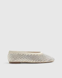 Cream Embellished Flat Ballet Pumps