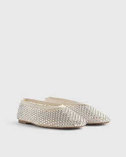 Cream Embellished Flat Ballet Pumps