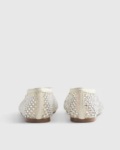 Cream Embellished Flat Ballet Pumps