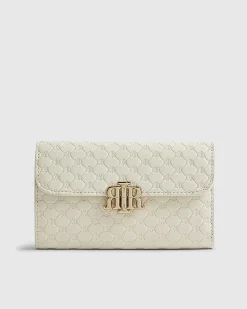 Cream Embossed Monogram Foldout Purse