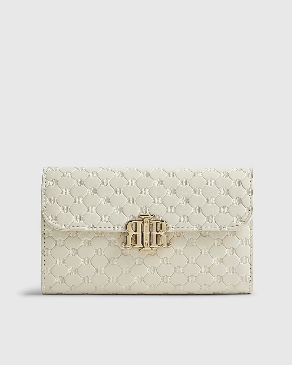 Cream Embossed Monogram Foldout Purse
