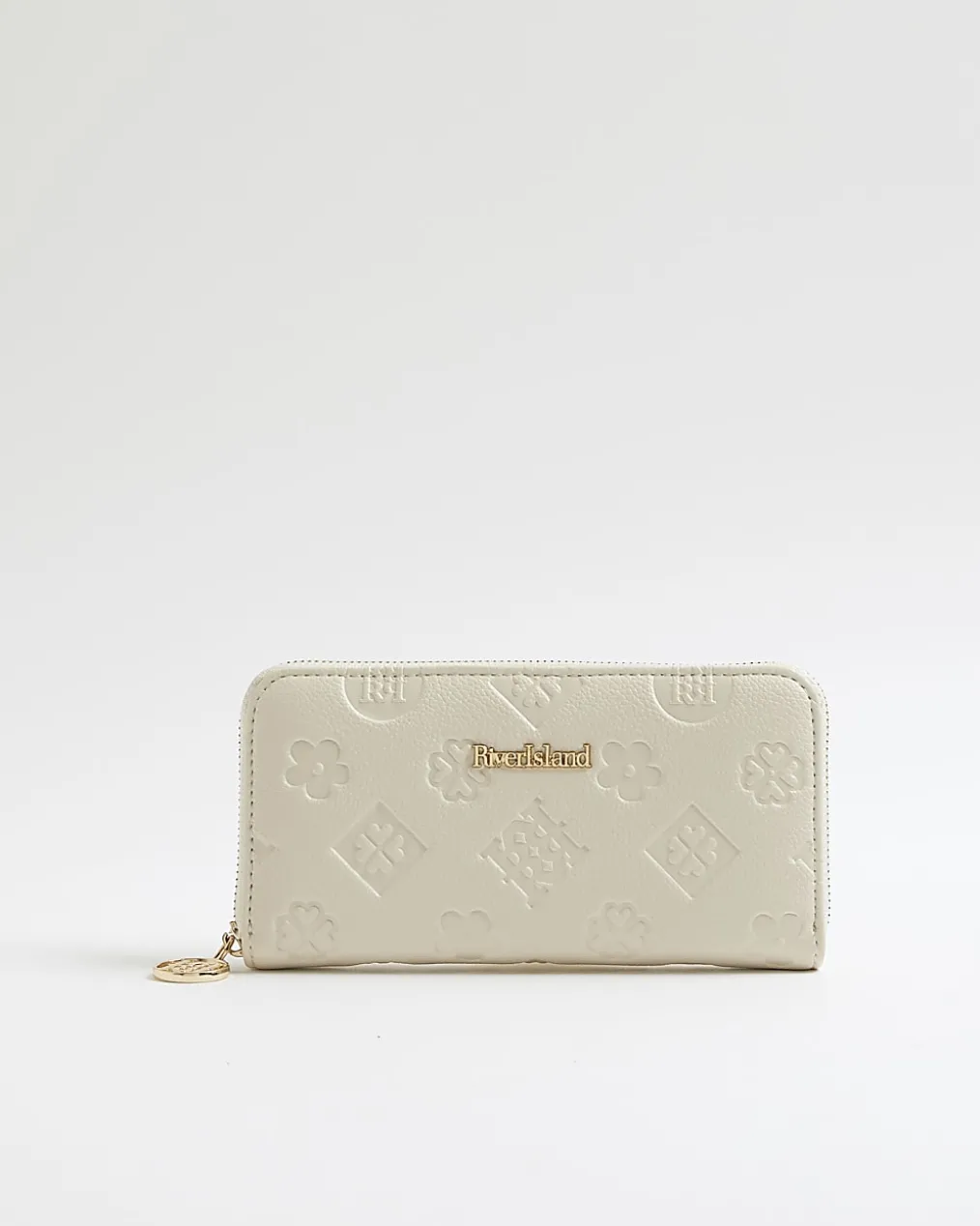 Cream Embossed Monogram Ziparound Purse