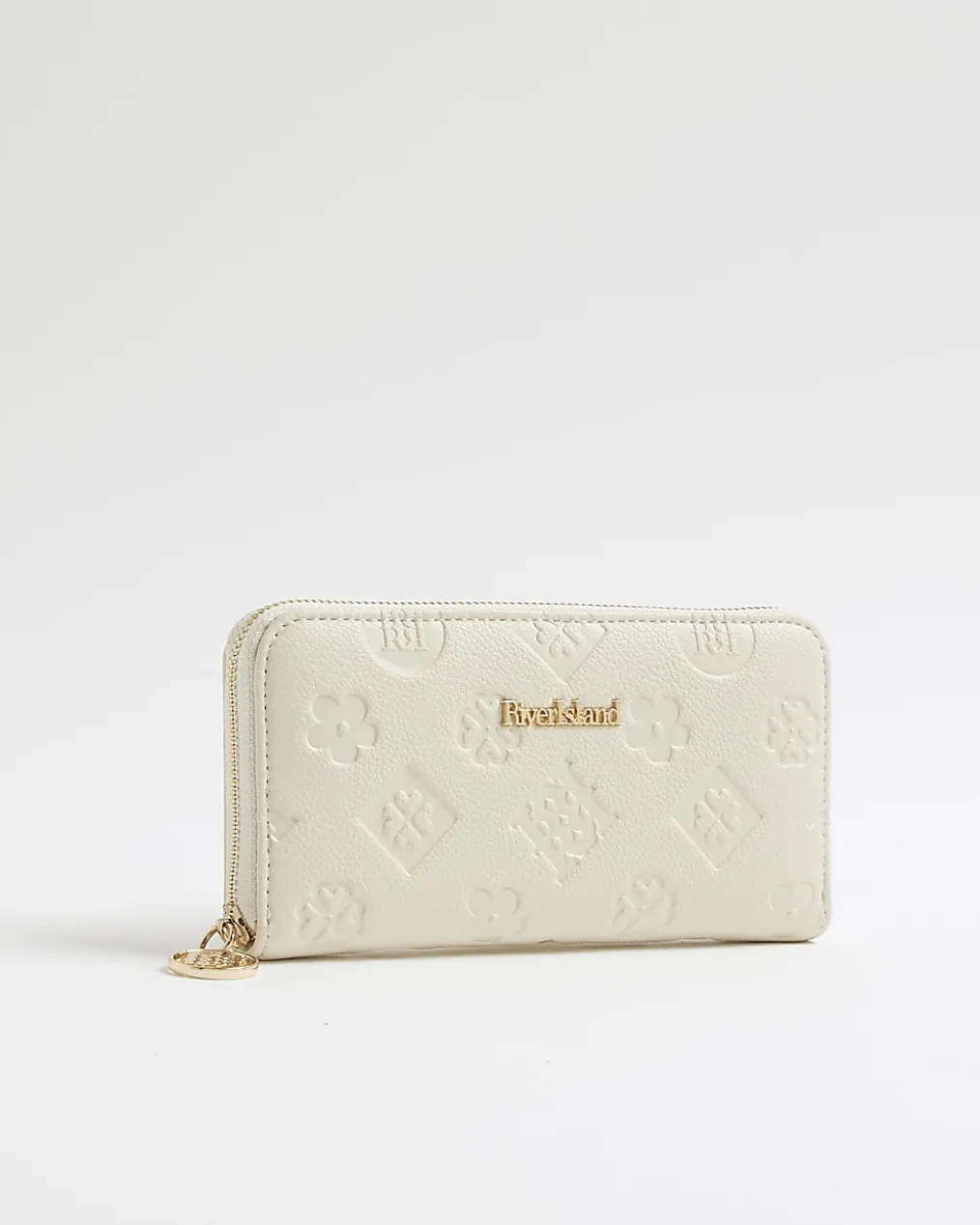 Cream Embossed Monogram Ziparound Purse
