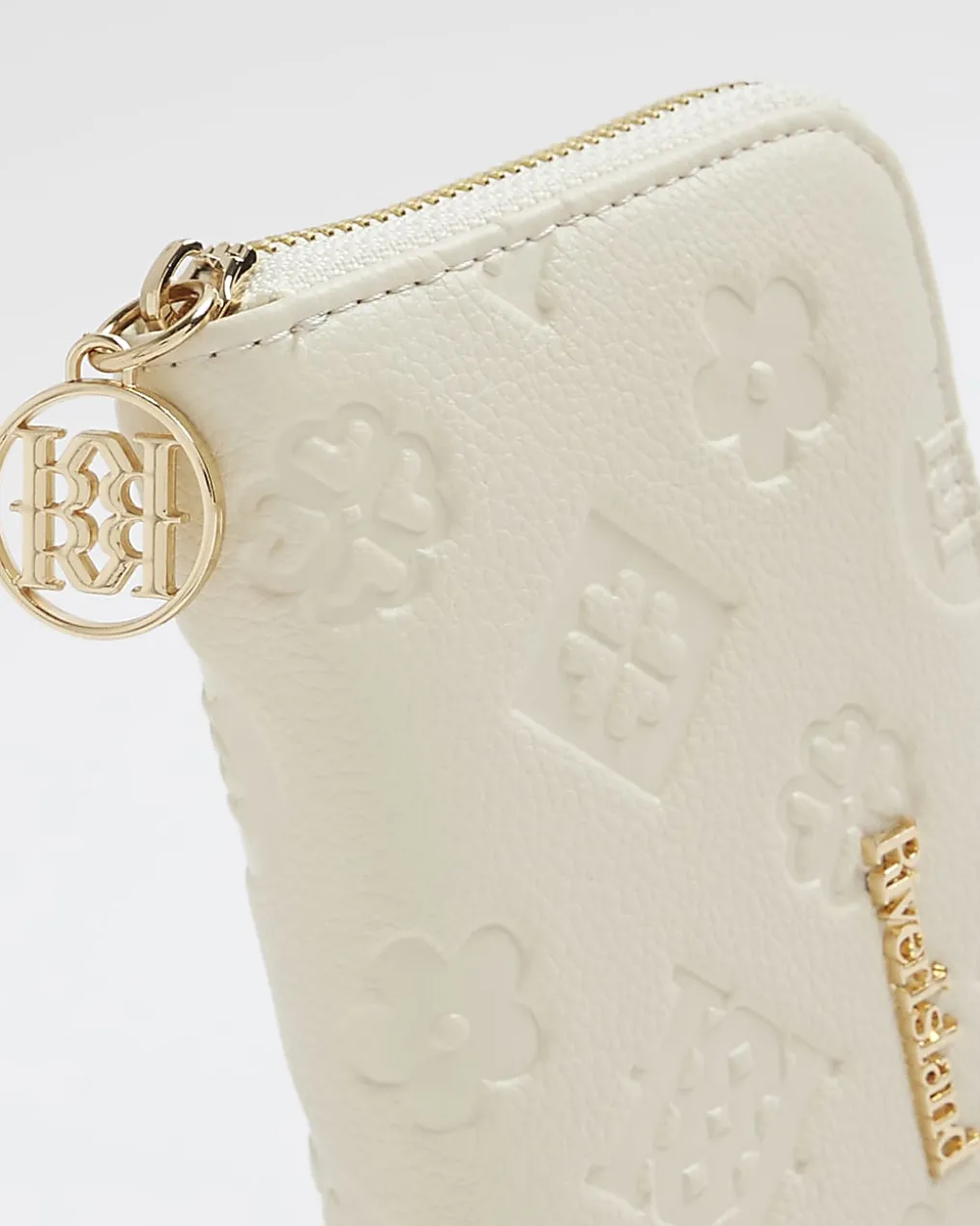 Cream Embossed Monogram Ziparound Purse