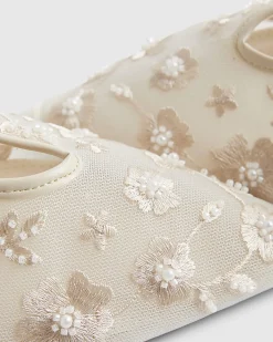 Cream Embroidered Mesh Court Heels