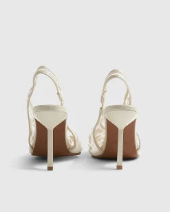 Cream Embroidered Mesh Court Heels