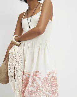 Cream Embroidered Palm Tree Hem Mini Dress
