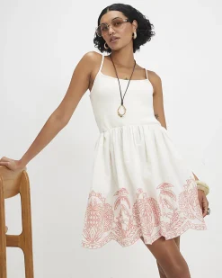 Cream Embroidered Palm Tree Hem Mini Dress