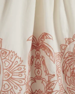 Cream Embroidered Palm Tree Hem Mini Dress