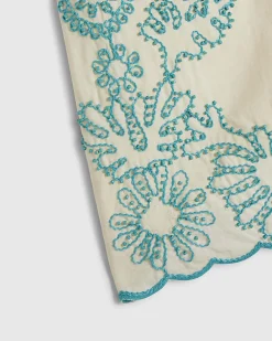Cream Embroidered Scallop Edge Shorts