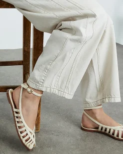 Cream Faux Leather Caged Sandals