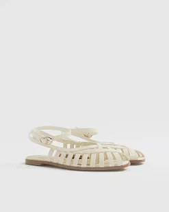 Cream Faux Leather Caged Sandals