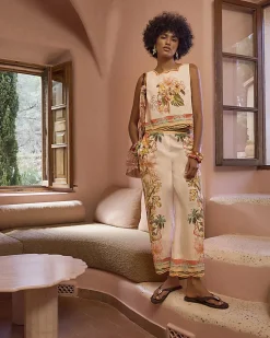 Cream Floral Cutwork Cropped Trousers