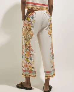 Cream Floral Cutwork Cropped Trousers