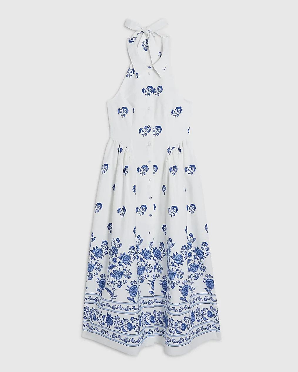 Cream Floral Halter Neck Maxi Shirt Dress
