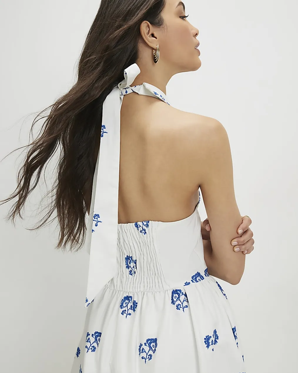 Cream Floral Halter Neck Maxi Shirt Dress