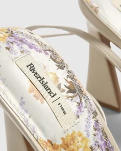 Cream Floral Heeled Sandals
