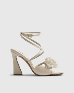 Cream Floral Heeled Sandals