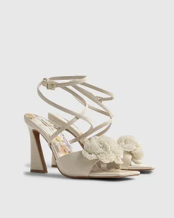 Cream Floral Heeled Sandals