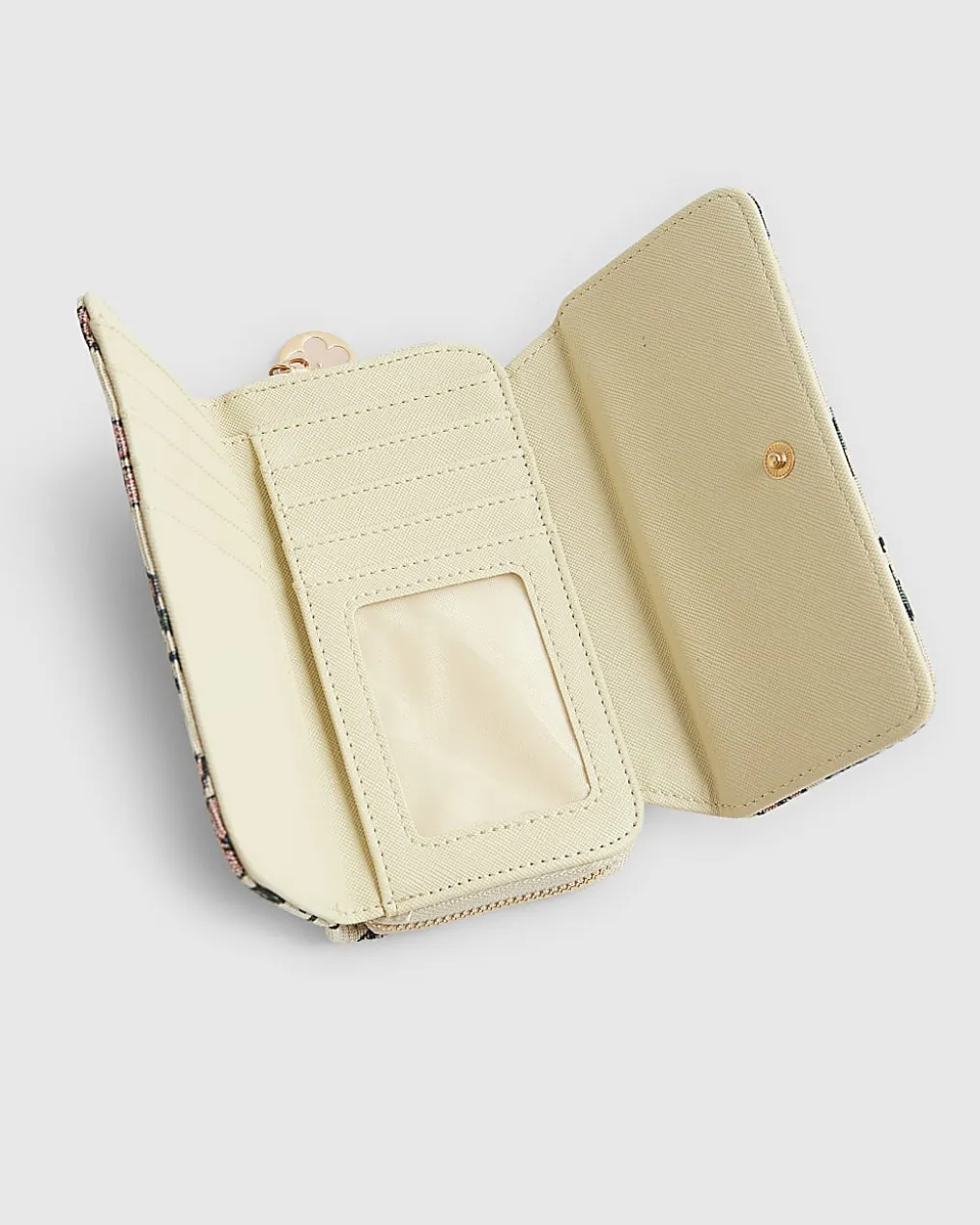 Cream Floral Jacquard Logo Flap Purse