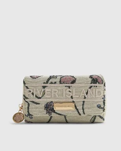 Cream Floral Jacquard Logo Flap Purse