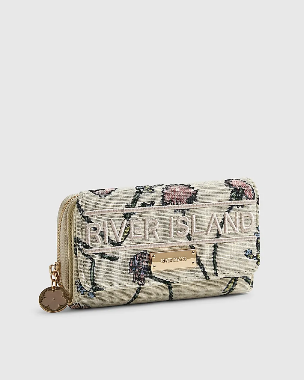 Cream Floral Jacquard Logo Flap Purse
