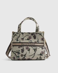 Cream Floral Jacquard Tote Bag