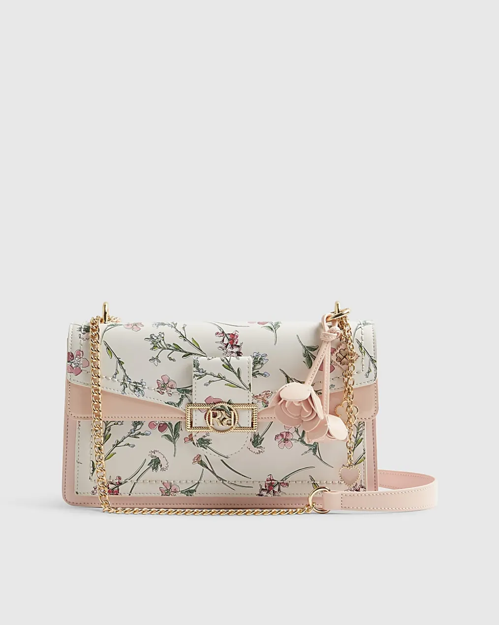 Cream Floral Panelled Shoulder Bag