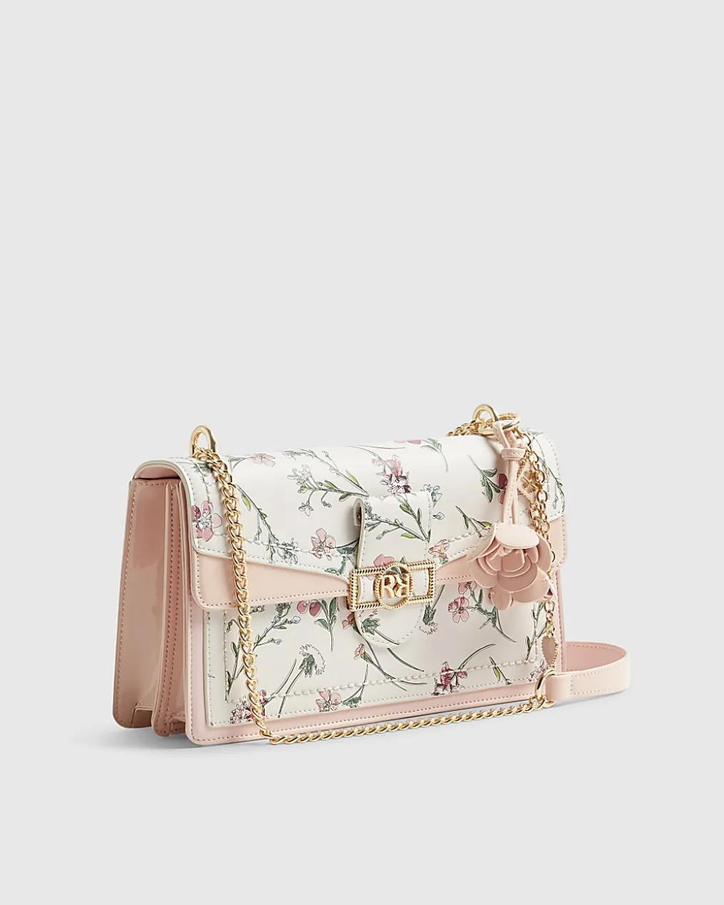 Cream Floral Panelled Shoulder Bag