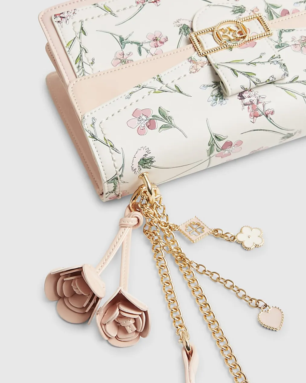 Cream Floral Panelled Shoulder Bag
