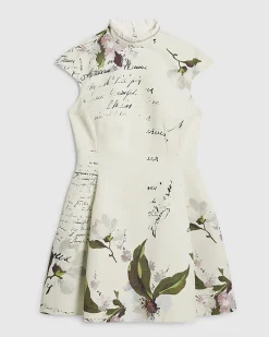 Cream Floral Print Mini Dress