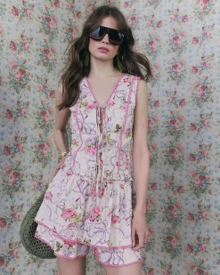 Cream Floral Printed Cotton Corset Top
