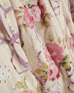 Cream Floral Printed Cotton Ruffle Shorts