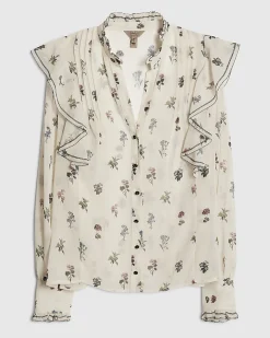 Cream Floral Ruffle Detail Blouse