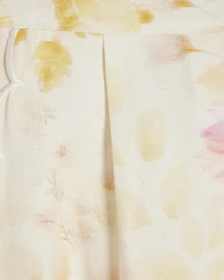 Cream Floral Scallop Trim Wide Leg Trousers