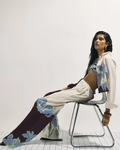 Cream Floral Wide Leg Beach Trousers