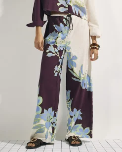 Cream Floral Wide Leg Beach Trousers