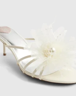 Cream Flower Trim Mule Heels